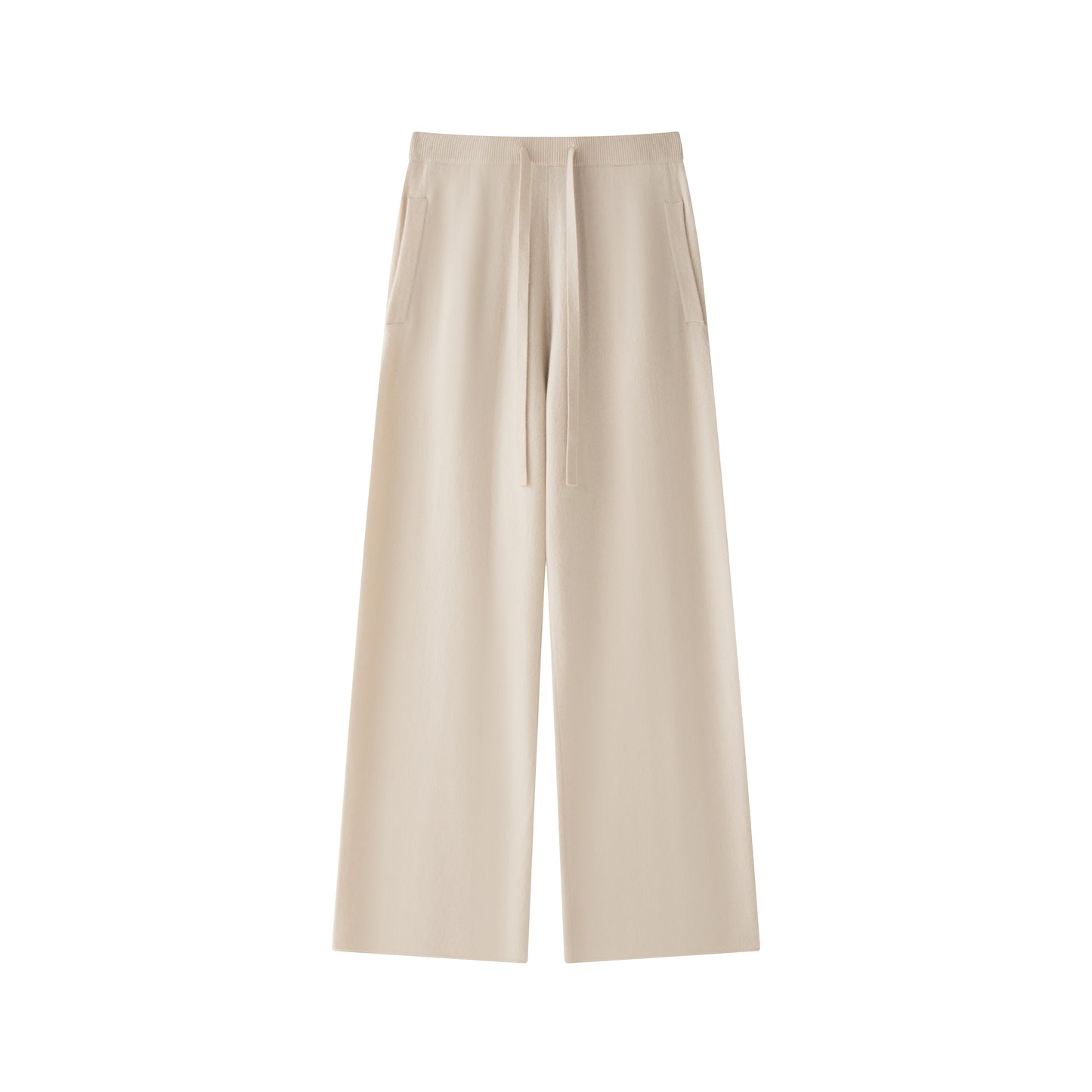 MA44 Cashmere Trousers with pockets by Mawei, string, pockets, off white, white, flat lay, front view, close-up.