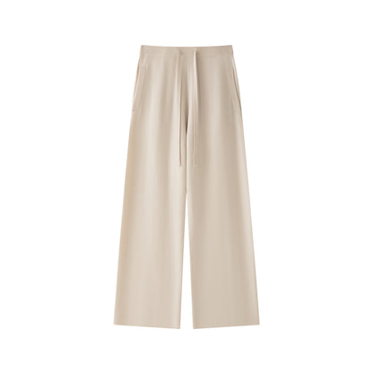 MA44 Cashmere Trousers with pockets by Mawei, string, pockets, off white, white, flat lay, front view, close-up.