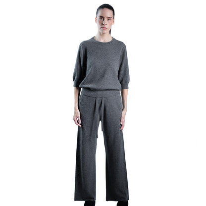 MA44 Cashmere Trousers with pockets by Mawei, grey, front view, female model.
