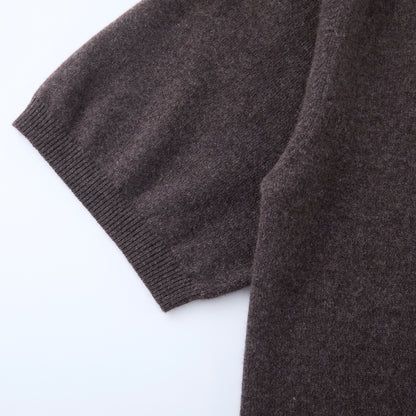 MA07 Cashmere Short Sleeve Crewneck Sweater by Mawei, brown, sleeve and cuff rid details