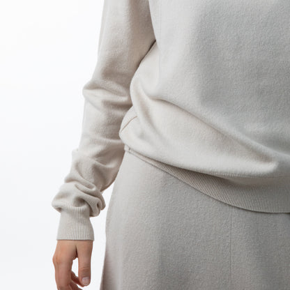MA22 Cashmere Crewneck Sweater by Mawei, off white, cuff and hem rib, texture   close up,  front view.
