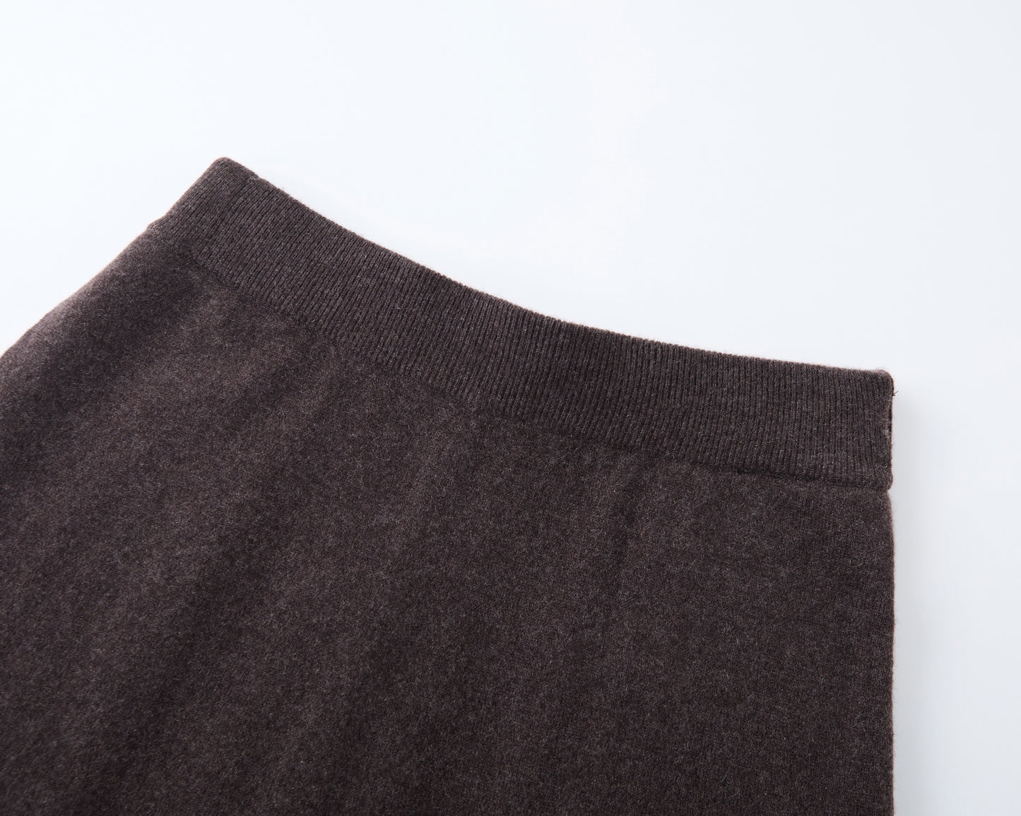 MA34 Cashmere A-line Skirt by Mawei, brown,  waist and details, close up