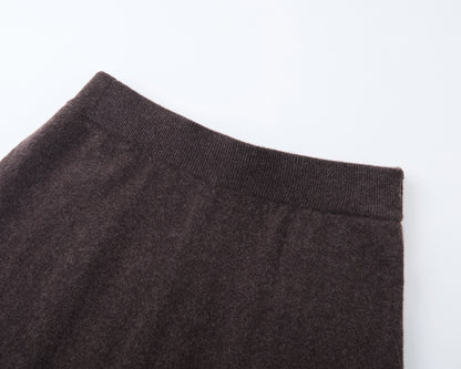 MA34 Cashmere A-line Skirt by Mawei, brown,  waist and details, close up